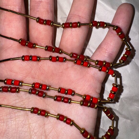 15" Shiny Orange Red and Bold Beaded Necklace - Picture 11 of 11